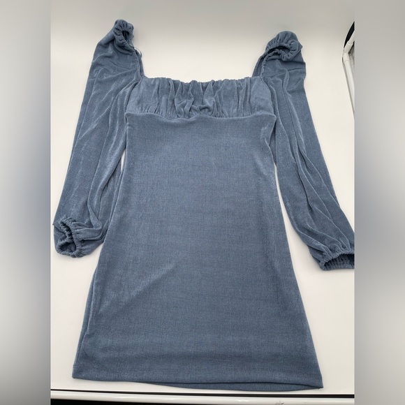 Princess Polly Haleema Long Sleeve Mini Dress Blue Size 8 Square Neck - Picture 2 of 9